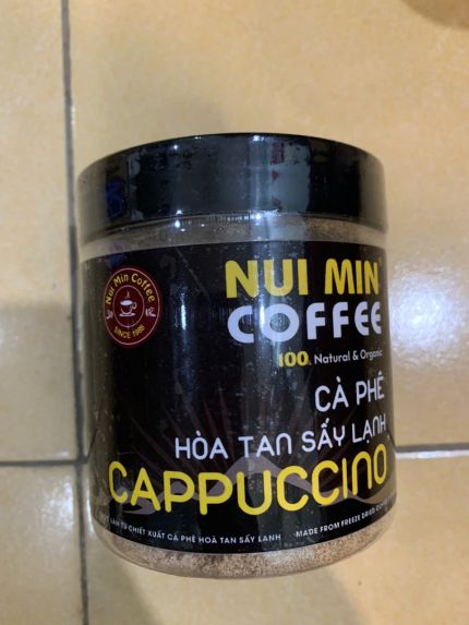 Cafe sấy lạnh Capuchino 250 gram, dùng 2-2 muỗng cafe (18 gram) pha nước ấm